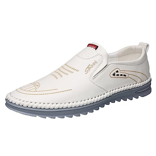 JiuQing Men's Loafers Slip-On Leather Sandals Soft Breathable Summer Walking Casual Driving Shoes