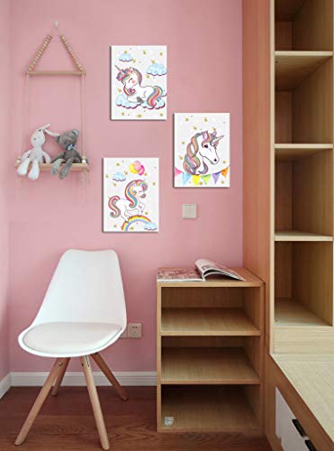 Unicorn Wall Decor For Girls Bedroom Canvas Wall Art Of White Unicorn Pink Balloon Rainbow Cute Picture Artwork Modern Framed Canvas Prints Painting For Kids Nursery Wall Decorations 3 Pieces A Set #TOP5