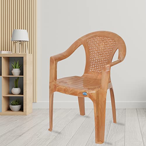 Image of Nilkamal CHR2061 Plastic Mid Back with Arm Chair | Chairs for Home| Dining Room| Bedroom| Kitchen| Living Room| Office-Outdoor-Garden | Dust Free |100% Polypropylene Stackable Chairs (Pear Wood)