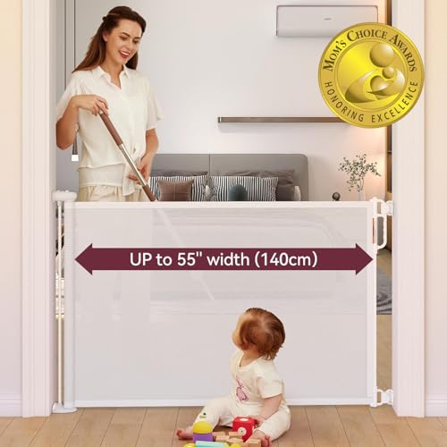 Momcozy Retractable Baby Gate, 33" Tall, Extends Up To 55" Wide, Child Safety Baby Gates For Stairs, Doorways, Hallways, Indoor, Outdoor White - 3