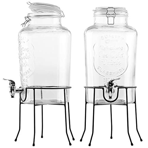 PEARL Wasserspender mit Hahn: 2er-Set Retro-Getränkespender aus Glas mit Ständer, Zapfhahn, 6, Liter (Getränkespender Wasserspender, Glas mit Zapfhahn, Wasserkanister) PEARL Wasserspender mit Hahn: 2er-Set Retro-Getränkespender aus Glas mit Ständer, Zapfhahn, 6, Liter (Getränkespender Wasserspender, Glas mit Zapfhahn, Wasserkanister)