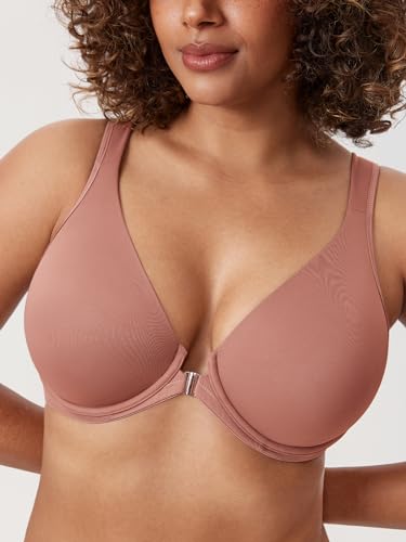 Image of DELIMIRA Women's Front Closure Posture Plunge Bras | Full Coverage, Plus Size, Underwire, No Padding Unlined, Back Support, Seamless, B-H Cups