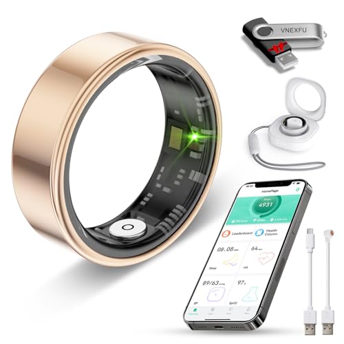 Smart Ring for Women Men Health Tracker - IP68 Waterproof Fitness Ring with Sleep Tracker/Heart Rate/Blood Pressure/Blood Oxygen/Step Counting/Calories for iOS & Android No Subscription Fee Gold #7