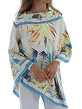 La Fiorentina Tropical Print Spring & Summer Poncho 100% Polyester - Light Blue - One Size (26x26)