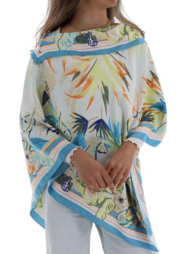 La Fiorentina Tropical Print Spring & Summer Poncho 100% Polyester - Light Blue - One Size (26x26)