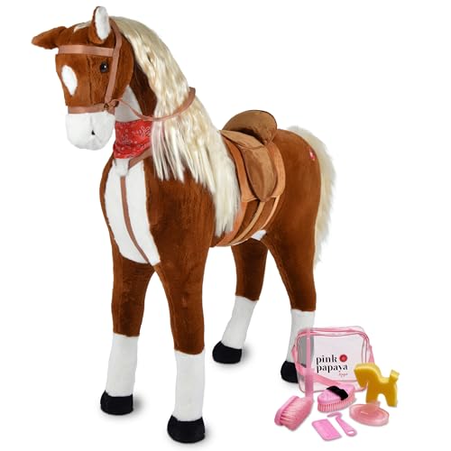 Pink Papaya - 125 cm Stehpferd ELSA + Putztasche - das riesige Pferd zum Reiten, Stehpferd XXL, bis 100kg, Spiel-Pferd zum Draufsitzen