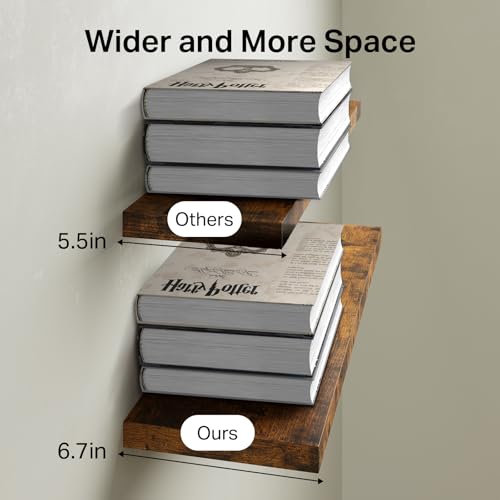 BAYKA Floating Shelves for Wall, 22.5 inches Wall Mounted Rustic Wood Shelves for Bathroom, Bedroom, Living Room, Floating Shelves for Books/Storage/Decor(Rustic Brown,Set of 3) - Thumbnail 3