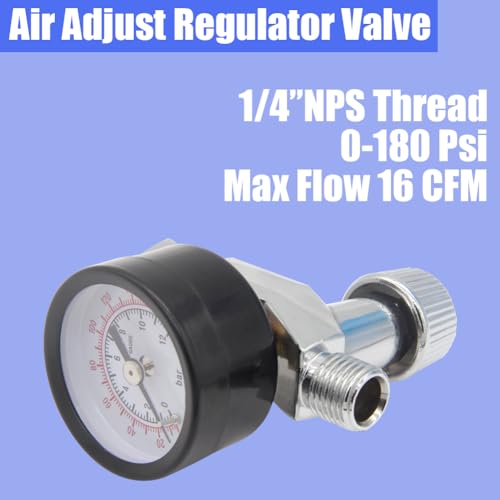 Image of Air Adjust Regulator Valve Sensitive Pressure Regulator 1 /4 inch NPS Thread for Spray Gun Paint Gun and Pneumatic Tools with Pressure Gauge