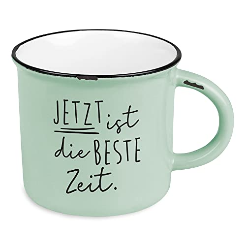 Kaffeetasse vintage| Keramik Becher zum verschenken | Jetzt ist die beste Zeit, Grün