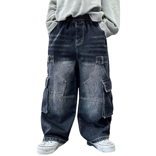 Moonker Kids Boys Cargo Jeans Wide Leg Straight Elastic Waisted Retro Baggy Denim Pants Cool Trousers Pant Suit