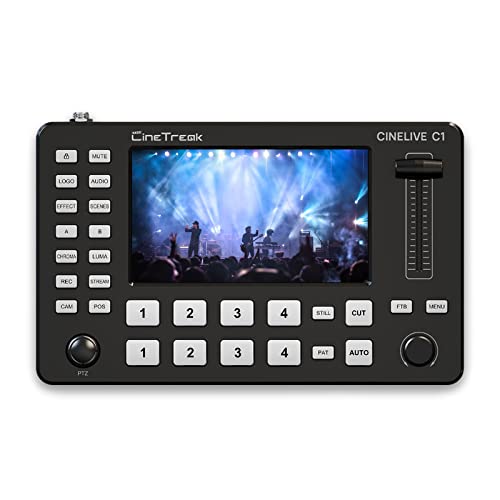 CINETREAK Cinelive C1 4*HDMI Video Mixer Switcher with 5inch Screen livestream Video Mixer H.264 Recorder with PTZ Camera Control Broadcast switcher Live Production Mixer for OBS,Vmix,YouTube,Ins
