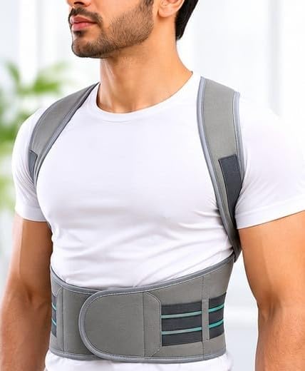 Image of Posture Corrector Belt for Men & Women | Adjustable Back Brace | Upper Back & Shoulder Support | Neoprene Spine Corrector Belt | Relieves Back Pain, Neck Hump & Rounded Shoulders (Grey)