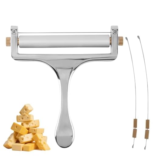 Cheese Slicer, Stainless Steel Cheese Cutter with 2pcs Wire Replacement Adjustable Slice Comfortable Handle Handheld Butter Block Peeler Plane Shaver Knife for Mozzarella Cheddar Gruyere Kitchen Tools