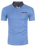 COOFANDY Poloshirt Herren Kurzarm mit Brusttasche Polohemd Baumwolle Basic Golf T-Shirt Blau M