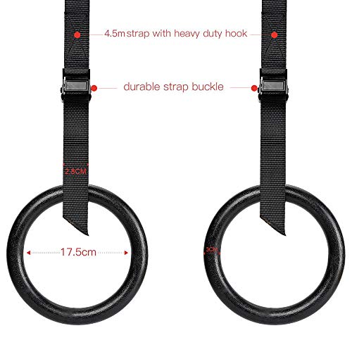 PACEARTH Gymnastic Rings 1100lbs Capacity with 14.76ft Adjustable Buckle Straps Pull Up Exercise Rings Non-Slip Rings… - Image 6