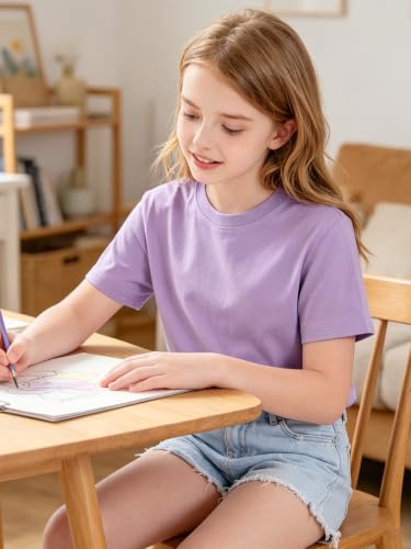 Image of HOTIAN Girls T Shirts 100% Cotton Short Sleeve Tops Kids Summer Casual Crewneck Basic Tees 3-14 Years