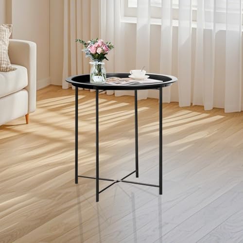 Listado de Auxiliares los 10 mejores. 47 Mesa Auxiliar de Metal,Diseño Plegable de La Mesa Auxiliar Redonda,la Mesa Auxiliar Auxiliar Minimalista Moderna,Bandeja extraíble,Mesita de Centro Mesita, para Dormitorio,...