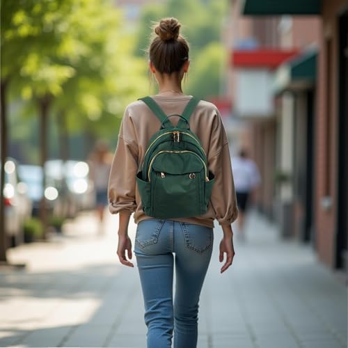 Image of M-ioi-M Compact Small Fashion Backpack Purse for Women, Chic Mini Daypack with Gold-Tone Hardware, Casual Minimalist Lightweight Water-Resistant Nylon Bag for Petite Women & Daily Essentials (Green)
