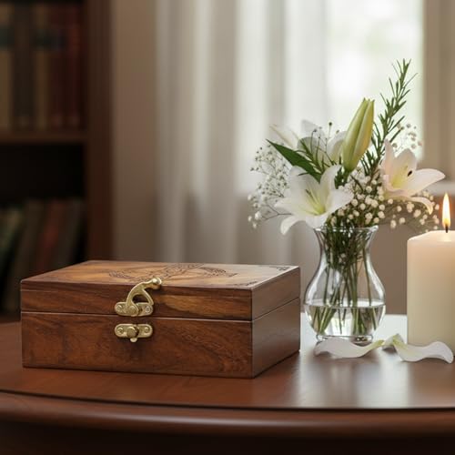 Image of Celtic Cross Wooden Jewelry Box, Rosewood Handmade Engraved Christian Keepsake Storage Chest for Women & Men, Religious Gift Box, Vintage Wooden Treasure Organizer for Jewelry & Decor