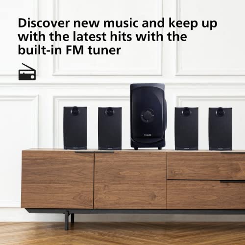 Image of PHILIPS Audio TAV7477 4.1 Channel 75W Bluetooth Multimedia Speaker System with 2x15W & 2x5W Satellite Speakers, Multi-Connectivity Option with Supporting USB, AUX, FM & Remote Control (Black)