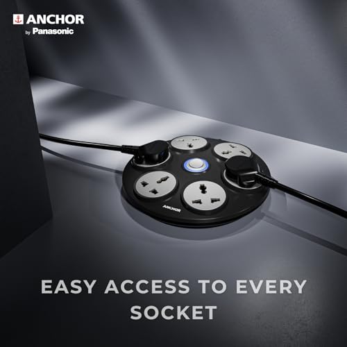 Image of Anchor by Panasonic 6 Universal Socket Extension Board, 6A Spike Guard with 2-Meter Heavy Duty Cord for Home and Office Usage, 6 Way Power Strip with LED Indicator, Matt Finish