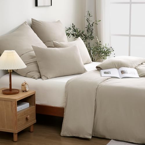ATsense Bettwäsche 140x200 Baumwolle 2teilig, Stonewashed Bettwäsche-Sets Beige Ähnlich wie Leinen, Oeko-TEX… – Ansicht 2