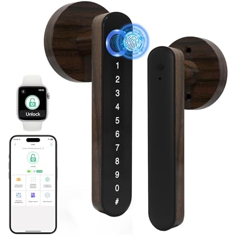 Dhiedas Smart Fingerprint Door Lock, 5-in-1 Keypad Door Lock with Handle Smart APP Codes Fingerprint Keys, Biometric Electronic Security Entry Door Lock for Bedroom Apartment Front Wood Cover