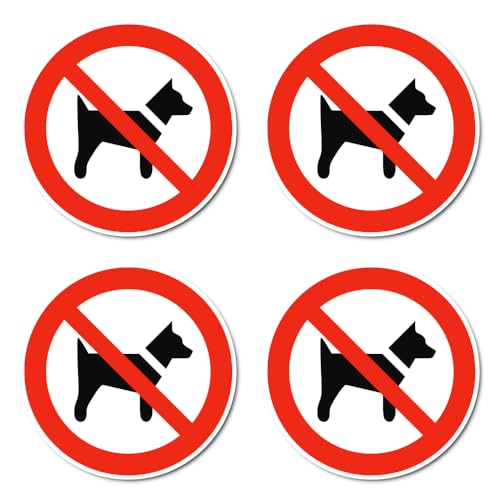 Mitführen von Hunden verboten, Verbotszeichen: P021 - DIN EN ISO 7010 / ASR A1.3 - Aufkleber: Ø 10 cm, 4 Stück