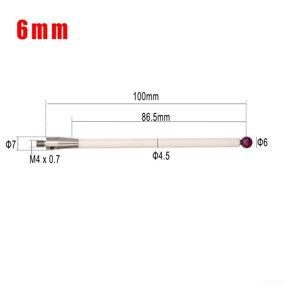 CMM Touch Probe Stylus, A-5000-3712 Punta de sonda CNC con bola de 6 mm, para inspección y medición de metalurgia, para máquinas de medición por coordenadas, vástago de 100 mm de longitud