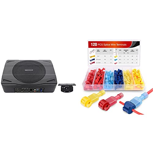 Rockville Ss8P 400W 8" Slim Under-Seat Active Powered Car/Truck Subwoofer Sub,Black & Nilight - 50004R 120 Pcs/60 Pairs Quick Splice Wire Terminals T-Tap Self-Stripping #TOP30