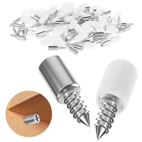 Jeffdad 50 Pcs Self-Tapping Screws Cabinet Laminate Support, Shelf Support Pegs with Non-Slip Sleeve, Shelf Support for Shelves for Kitchen Glass Furniture Cabinet Closet Shelf Support