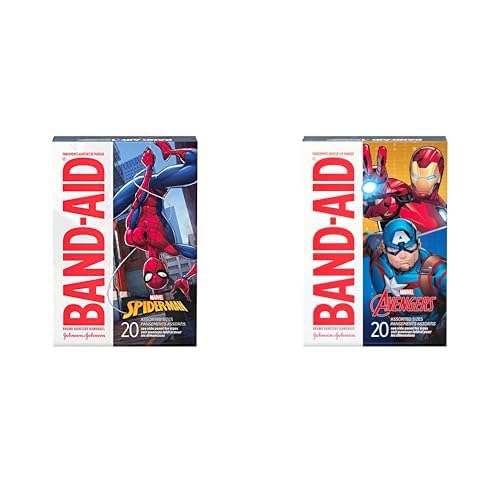 Image of Bundle of BAND-AID Brand Adhesive Bandages, Marvel Spider-Man, Assorted Sizes 20 ct and BAND-AID Brand Adhesive Bandages for Kids, Marvel Avengers, Assorted, 20 ct