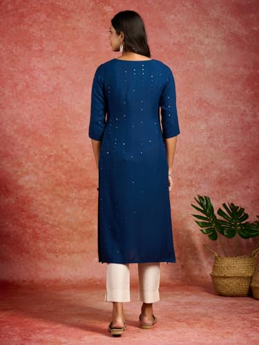 Image of Libas Womens Embroidered Viscose Straight Kurta for Women | Ethnic wear | Bridal Suit | Wedding Dress | Occasion wear