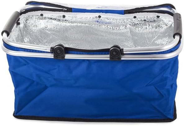 Cestino Termico Picnic, Pieghevole Portatile Pranzo Aperto, Cesto Gite Mare Montagna Parco, Caldo Freddo Alimenti Bevande Lungo, Comfort Maniglie Cerniera Fondo Rigido Anti Scivolo (BLU)