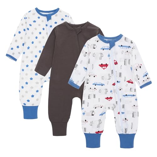 amo nenes 3er Pack Baby Strampler Neugeborene 0.5 Tog mit Füßen und Ärmel 100% Baumwolle Atmungsaktiv Baby Jungen Mädchen Overall, Baby Kleidung Langärmelige, 0-24 Monate