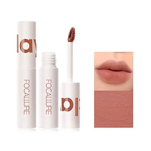 Focallure Velvet Waterproof Lip Tint, Matte Lipstick, Lip Clay Makeup, Long-Lasting Wear Lip Cream Nude Lip Gloss, High Pigment Color, Dual-Use, Smooth Matte Finish Lip Stain-101,2.5G/Count