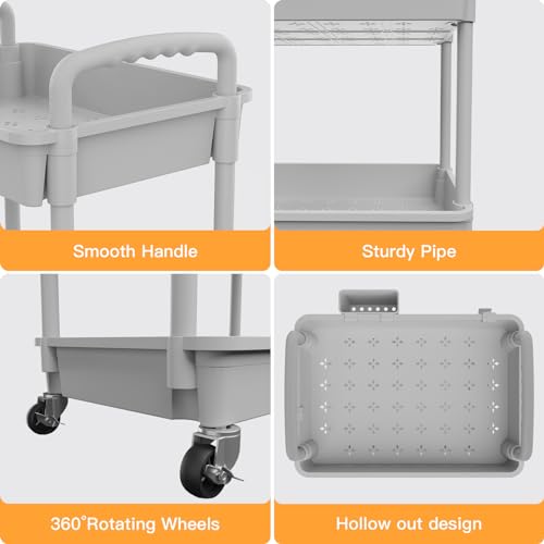 Image of 4 Tier Rolling Utility Cart with Handle,REBECAT Utility Cart Made of Multifunctional Storage Organizer Tool for Kitchen,Bathroom,Living Room,Office(Gray)