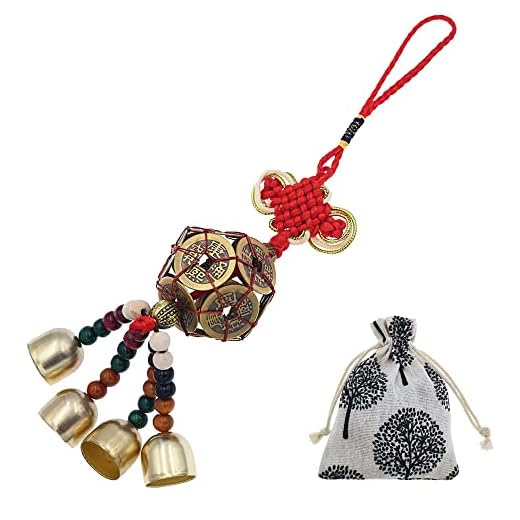 Chinese Bagua Feng Shui Bells for Door Knob Protection,12 Emperor Coins Ball Supplies Home Decoration Hanging Charm