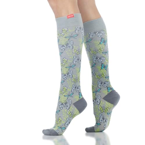 Image of VIM & VIGR Cotton 15-20 mmHg Graduated Compression Socks (Turquoise & Fern Butterflies, Large /X-Large (3))