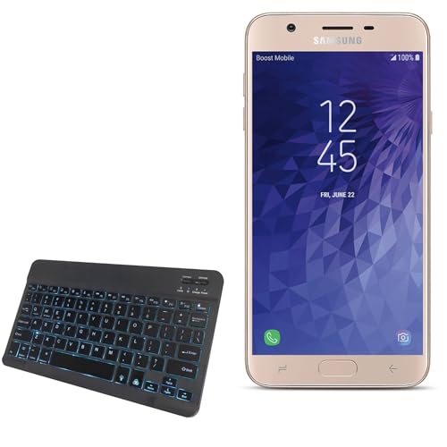 BoxWave Keyboard Compatible with Samsung Galaxy J7 Refine - SlimKeys Bluetooth Keyboard - with Backlight, Portable Slim LED 7 Colors - Jet Black