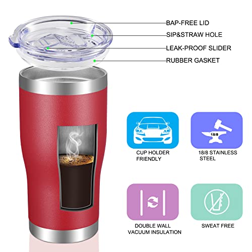 Image of VEGOND 20oz Tumbler Stainless Steel Tumbler Cup with Lid And Straw Vacuum Insulated Double Wall Travel Coffee Mug(Brick Red 12 Pack)