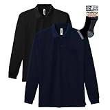 glimmer ロングスリーブ ドライポロシャツ ポケット付 2枚組 Sportsソックスセット ブラック/ネイビー L