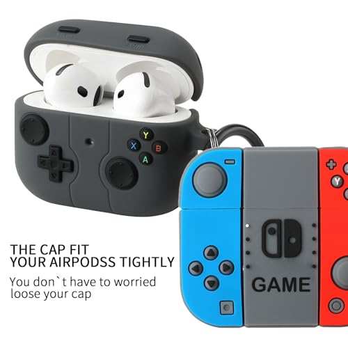 Image of [2Pack] Gedicht for Apple Airpods 4th Generation Case Cover(2024), Cute Cartoon Game Consoles Controller Soft Silicone Protective Cases for Airpods 4 Case with Keychain for Women Men,Blue+Black B