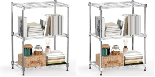 Image of M MZG 450 lbs Wire Storage Shelving 3-Tier Utility Shelving Unit Steel Organizer Wire Rack for Home,Kitchen,Office,Chrome(11.8 inch D x 17.7 inch W x 26.4 inch H) (Pack of 2)
