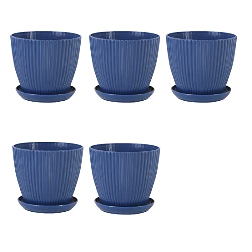 Evzvwruak Macetas de plástico para plantas, paquete de 5 macetas de 6 pulgadas con agujeros de drenaje y platillos, para interiores y exteriores D