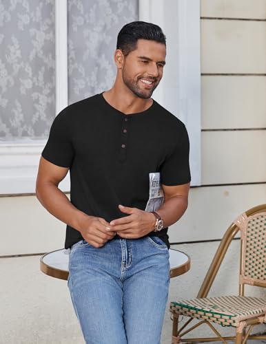 COOFANDY Men's Casual Henley Shirts Short Sleeve Pocket T-Shirts Lightweight Button Henley Pullover Basic Tees2
