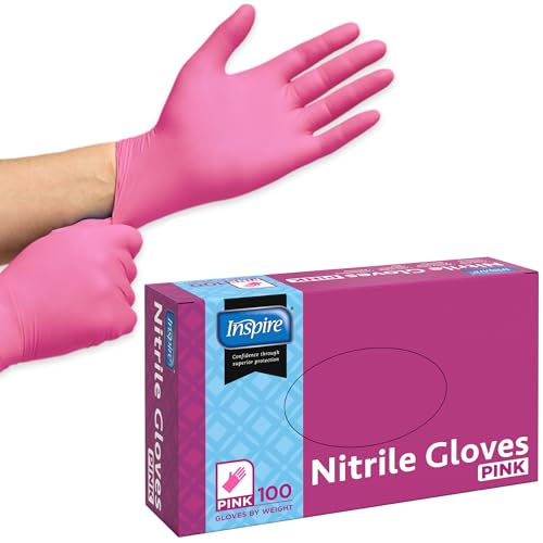Inspire Pink Gloves Disposable Latex Free | Nitrile Pink Glove Hair and Nail Salon Esthetician Nitrile Disposable Gloves (100 XL)