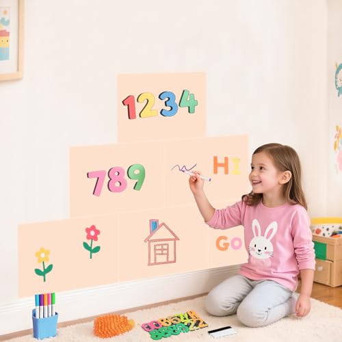 FOTSHARER Magnetische Tafel-Wandaufkleber, Milchtee-Set mit 6 Magnetbögen zum Abziehen und Aufkleben, mit Kreide-Tangram-Puzzle und Mehreren Accessoires für das Spielzimmer zu Hause