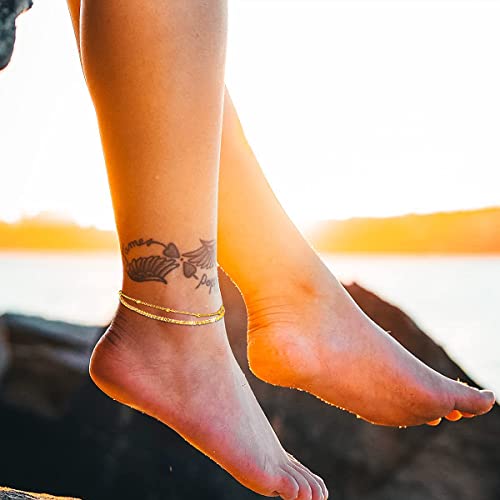 Jyueda Sparkling Gold Anklets For Women,Layered Beaded Chain 18K Gold Plated Anklet Bracelets For Women Teen Girls #TOP2