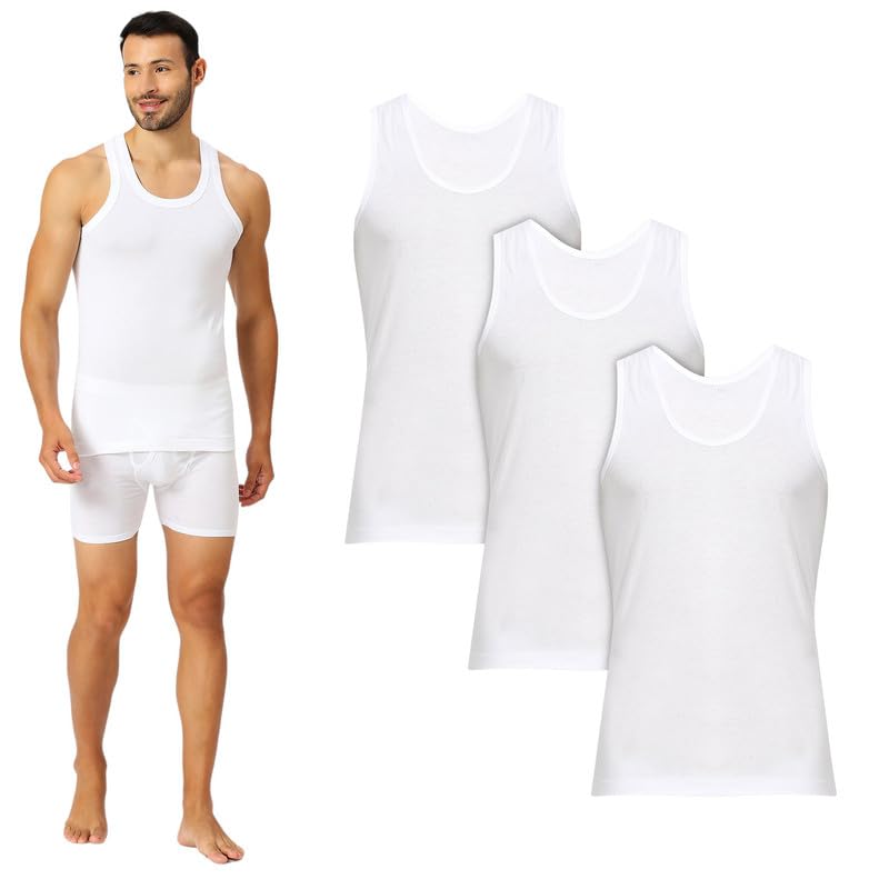 AM PM MENS COTTON VEST (PACK OF 3) - 3XL - WHITE
